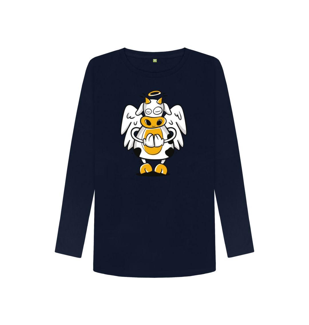 Navy Blue Angelic Cow Women's Long Sleeve T-Shirt