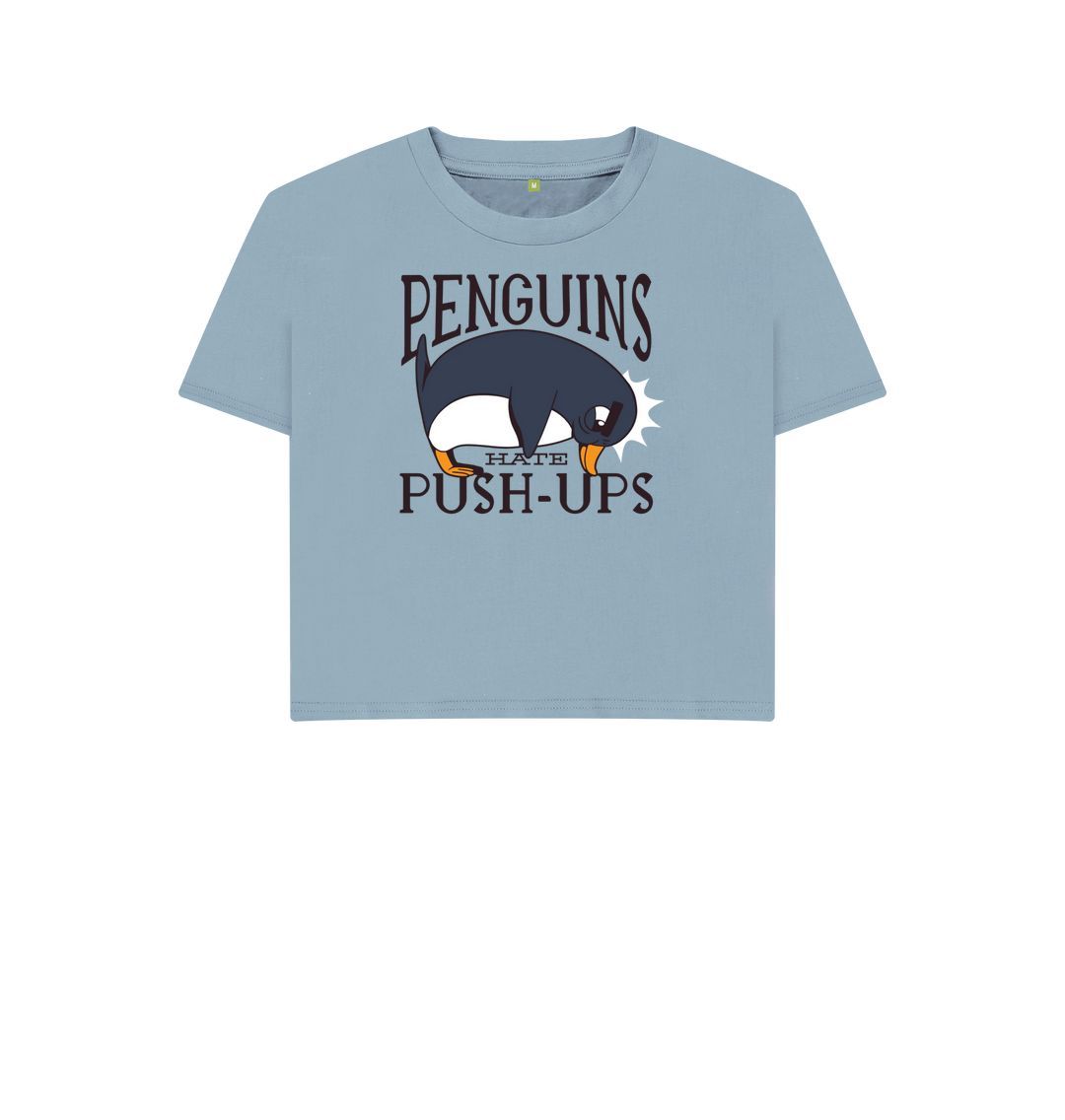 Stone Blue Penguins Hate Push-Ups Women's Boxy Tee