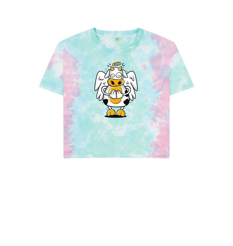 Pastel Tie Dye Angelic Cow Women's Boxy Tee