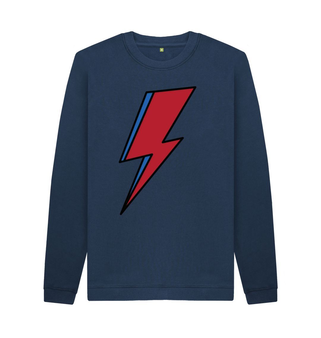 Navy Blue Lightning Bolt Men's Crew Neck Sweater