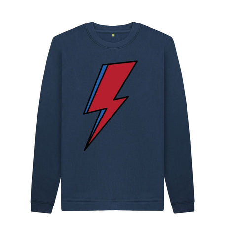 Navy Blue Lightning Bolt Men's Crew Neck Sweater