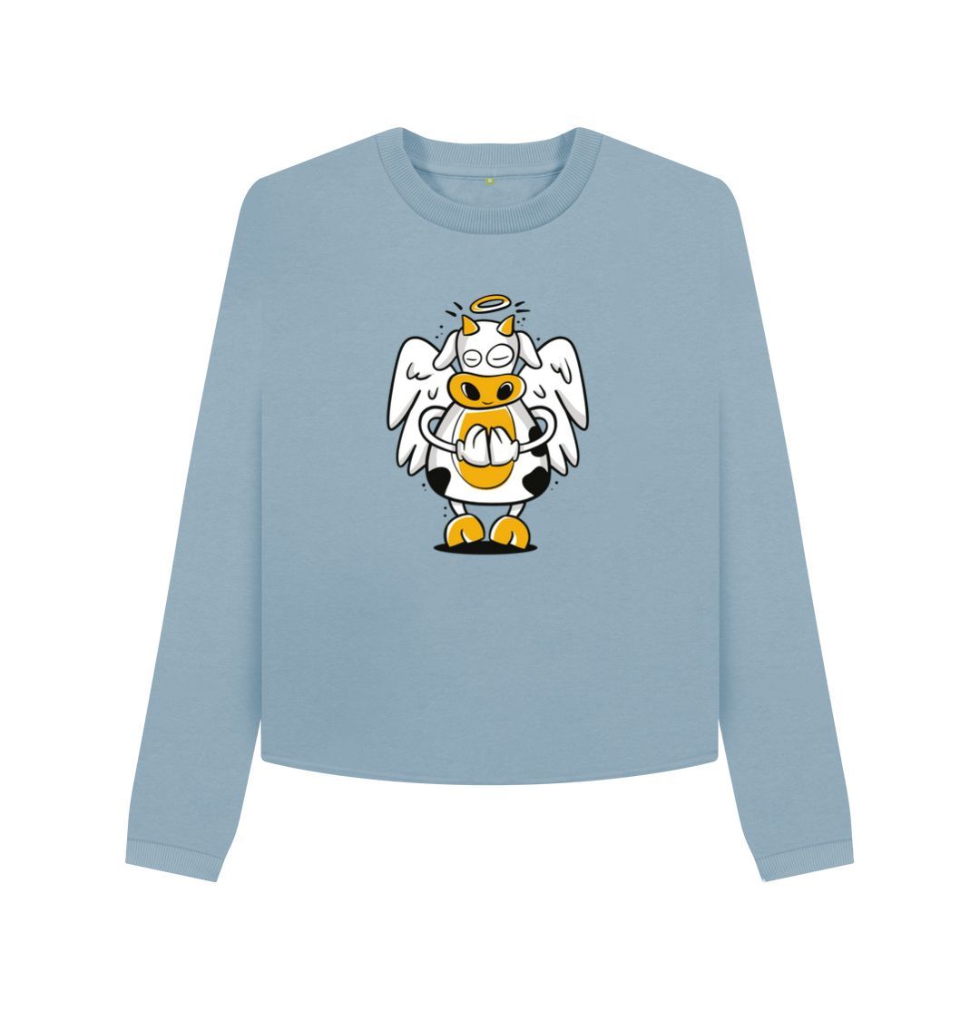Stone Blue Angelic Cow Women's Boxy Jumper
