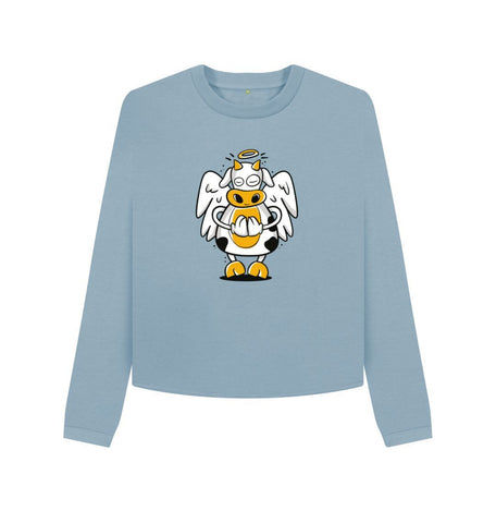 Stone Blue Angelic Cow Women's Boxy Jumper