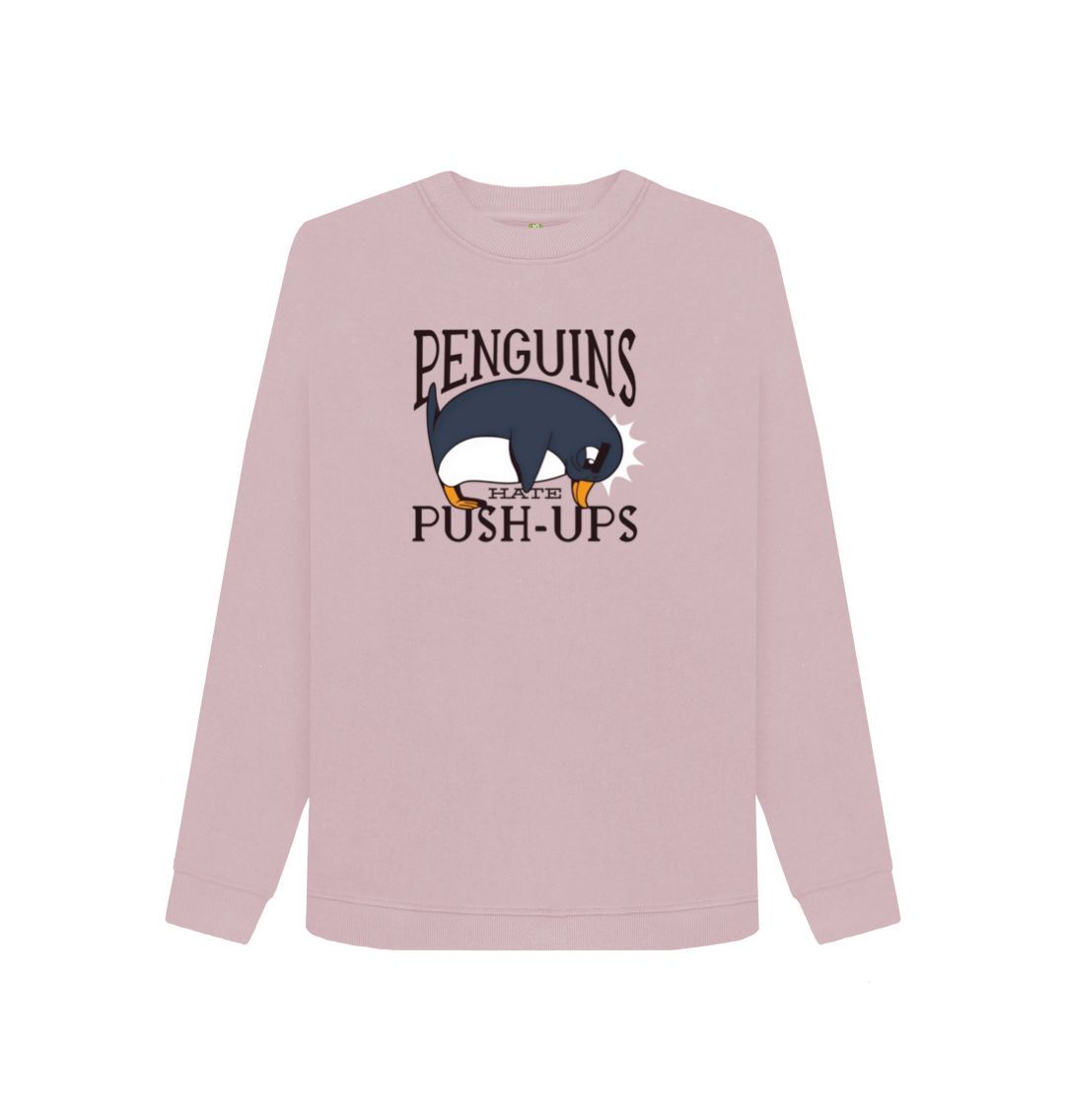 Mauve Penguins Hate Push-Ups Women's Crewneck Sweater