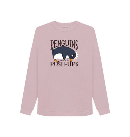 Mauve Penguins Hate Push-Ups Women's Crewneck Sweater