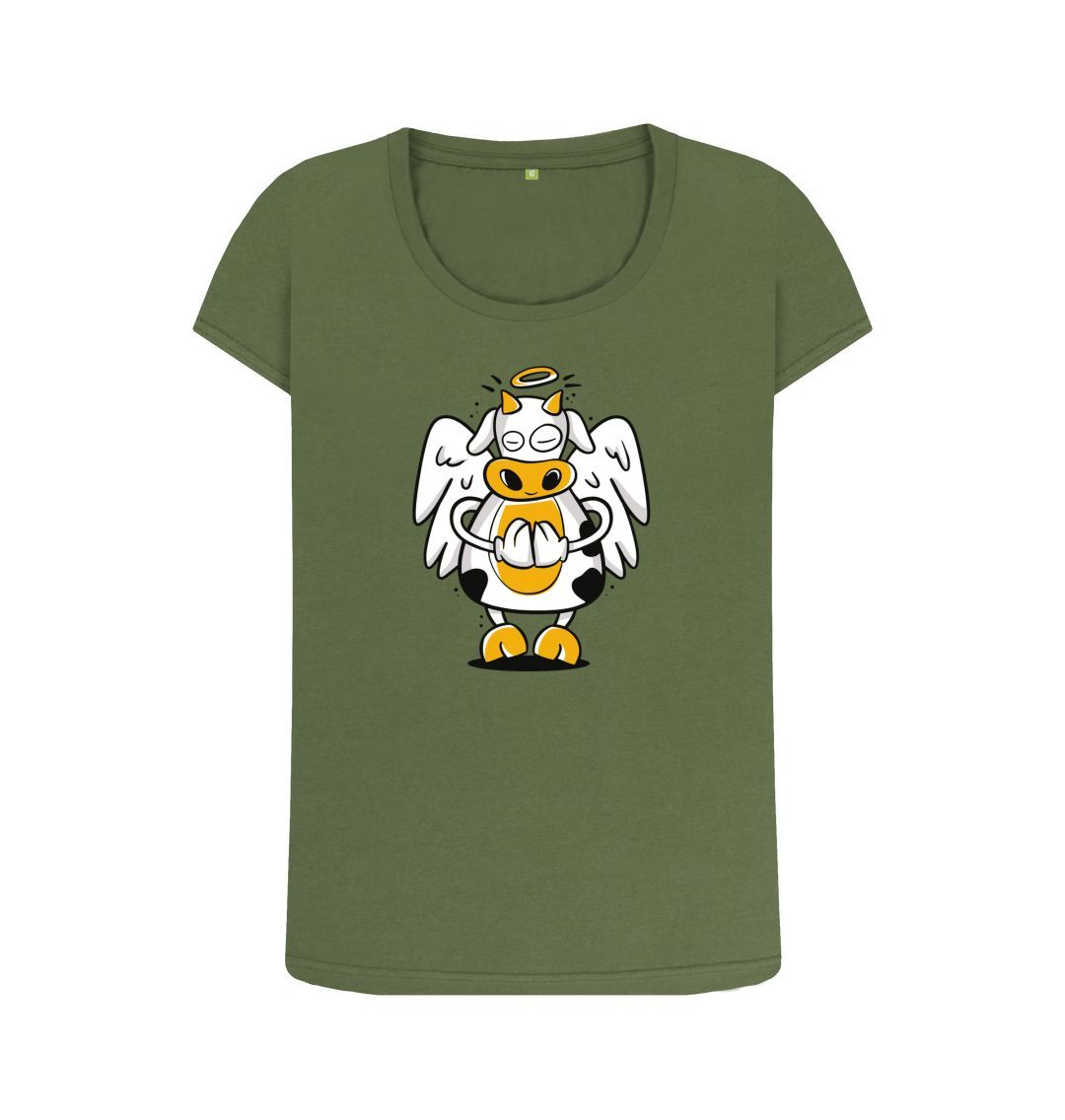 Khaki Angelic Cow Women's Scoop Neck T-Shirt