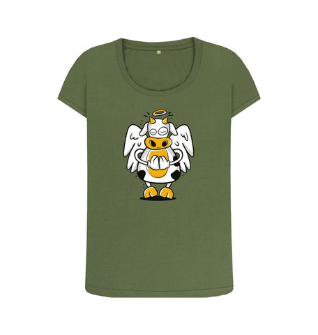 Khaki Angelic Cow Women's Scoop Neck T-Shirt