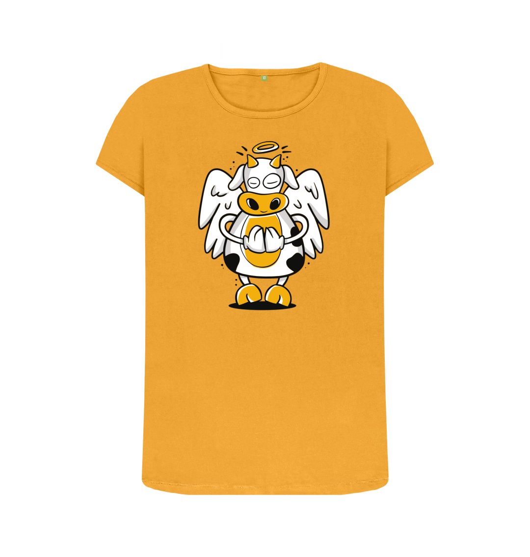 Mustard Angelic Cow Women's Crew Neck T-Shirt