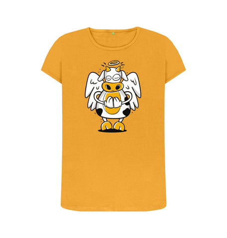 Mustard Angelic Cow Women's Crew Neck T-Shirt