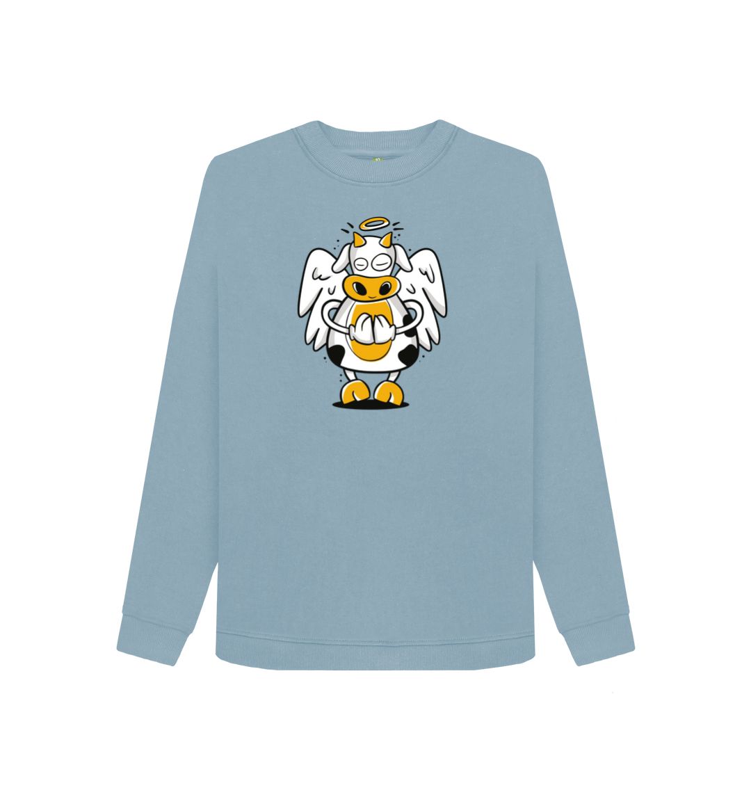 Stone Blue Angelic Cow Women's Crewneck Sweater