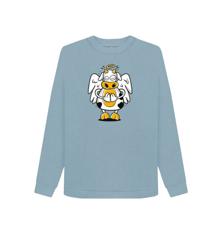 Stone Blue Angelic Cow Women's Crewneck Sweater