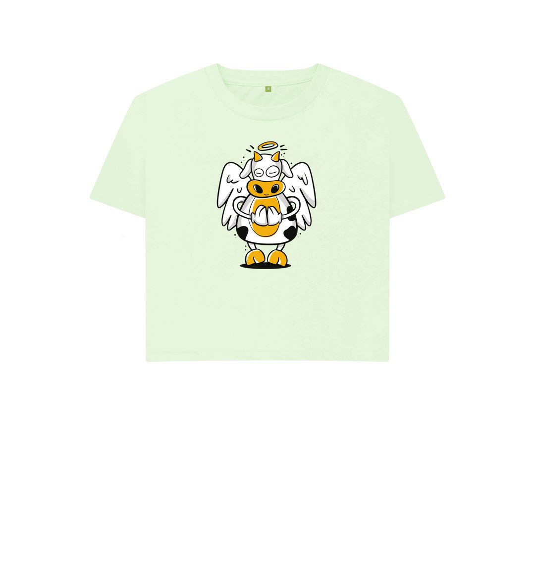 Pastel Green Angelic Cow Women's Boxy Tee