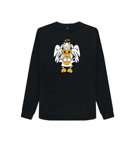 Black Angelic Cow Women's Crewneck Sweater