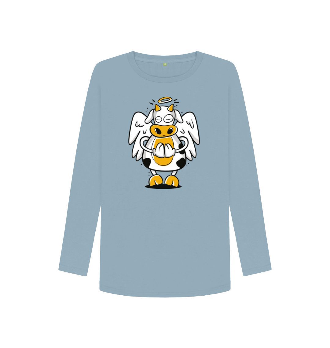 Stone Blue Angelic Cow Women's Long Sleeve T-Shirt