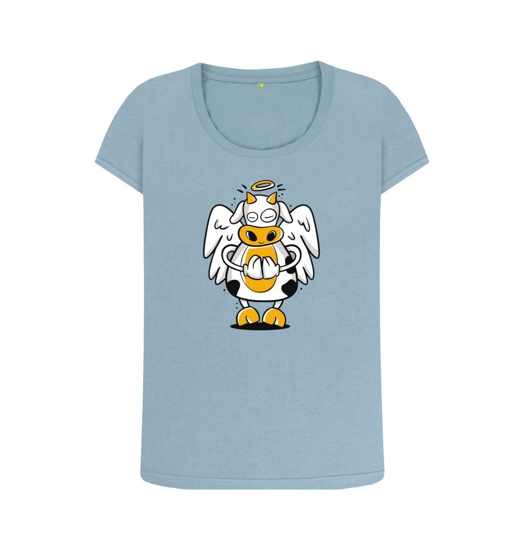 Stone Blue Angelic Cow Women's Scoop Neck T-Shirt