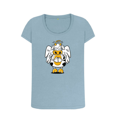 Stone Blue Angelic Cow Women's Scoop Neck T-Shirt