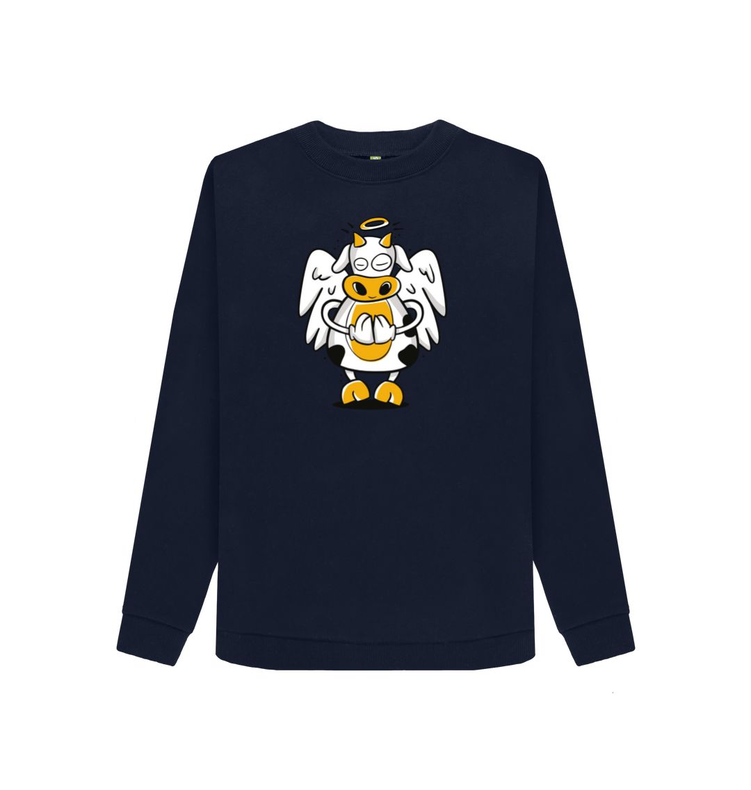 Navy Blue Angelic Cow Women's Crewneck Sweater