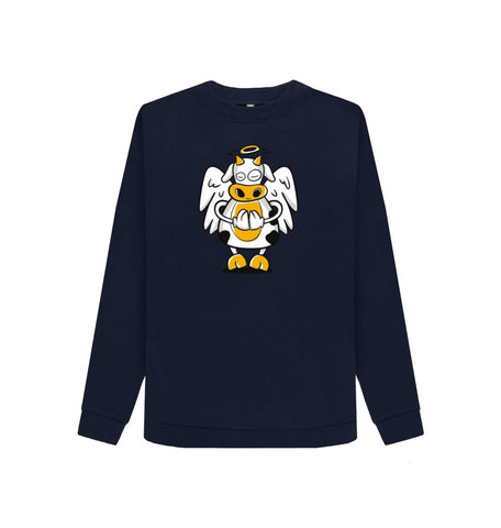 Navy Blue Angelic Cow Women's Crewneck Sweater