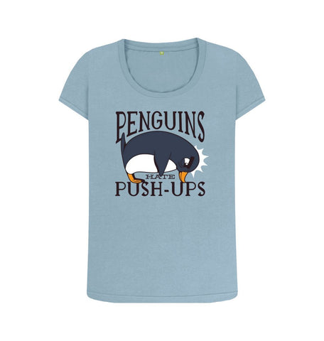 Stone Blue Penguins Hate Push-Ups Women's Scoop Neck T-Shirt