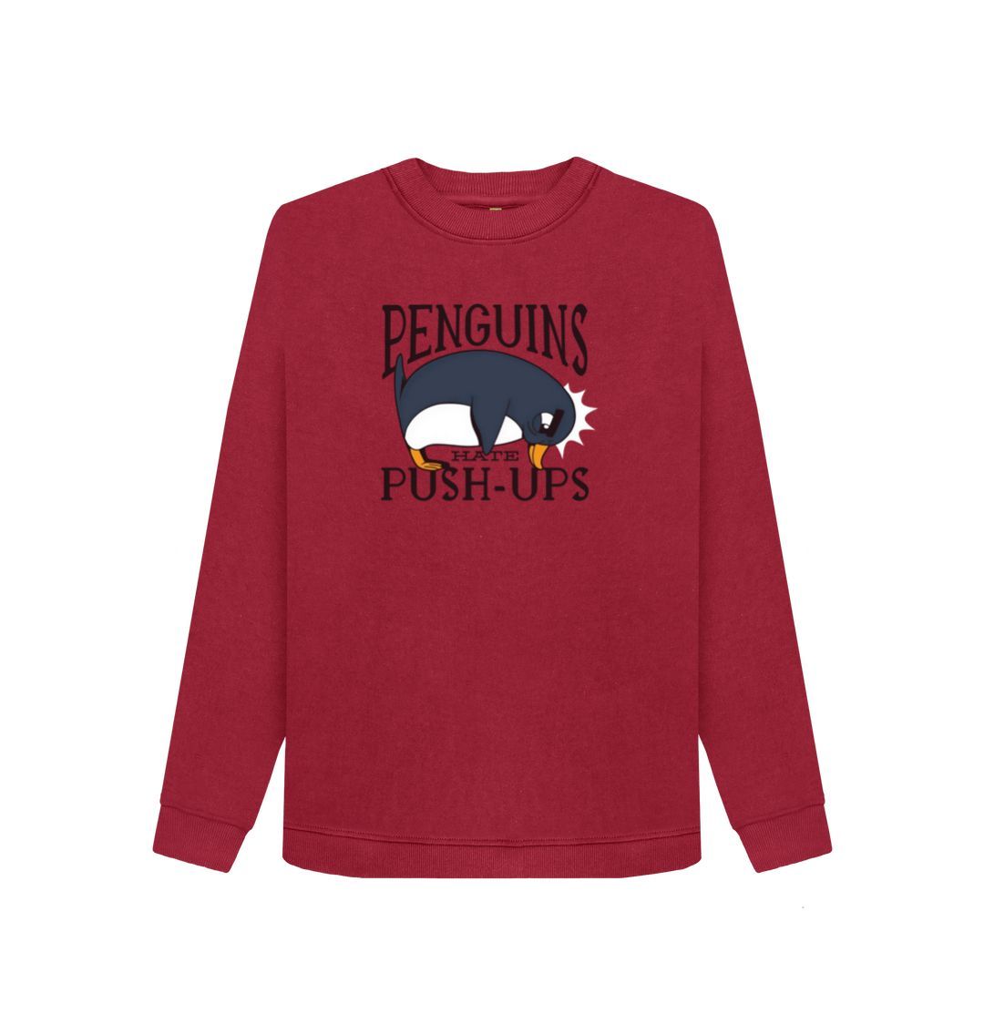 Cherry Penguins Hate Push-Ups Women's Crewneck Sweater