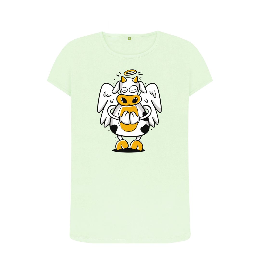 Pastel Green Angelic Cow Women's Crew Neck T-Shirt