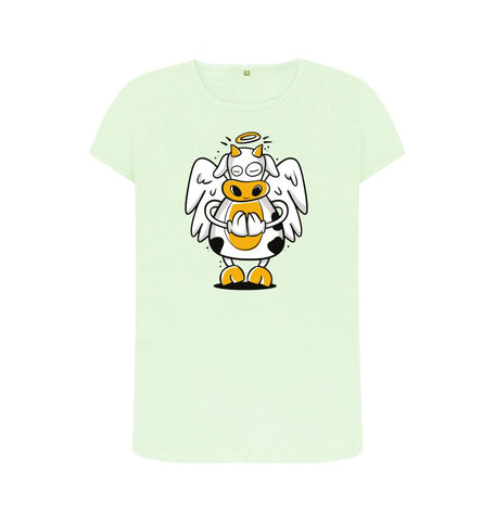 Pastel Green Angelic Cow Women's Crew Neck T-Shirt