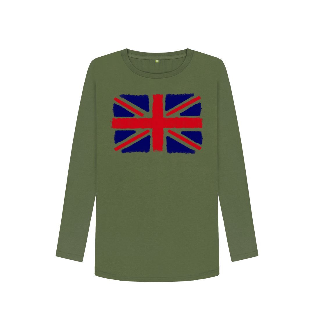Khaki Union Jack Women's Long Sleeve T-Shirt