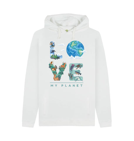 White Love My Planet Men's Pullover Hoodie