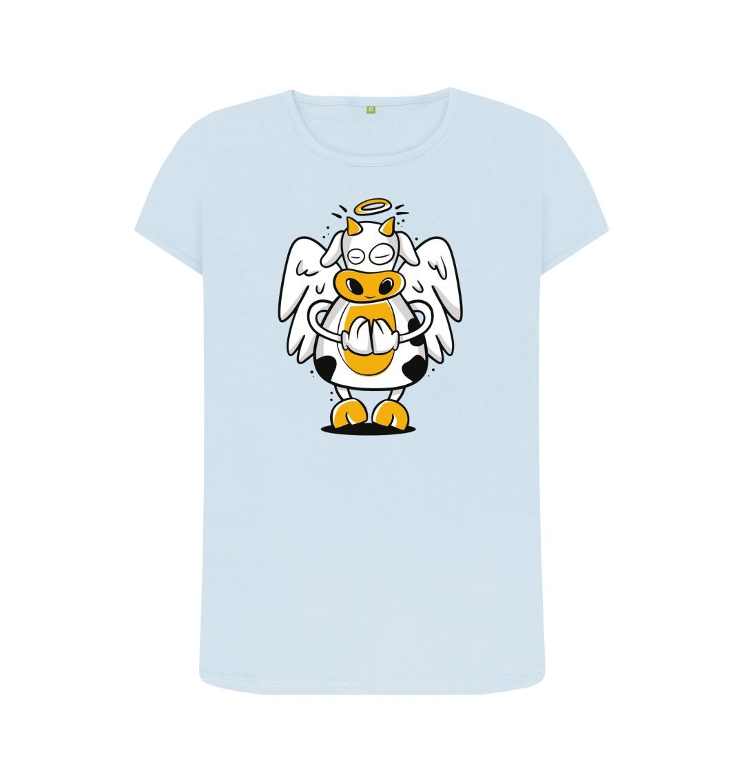 Sky Blue Angelic Cow Women's Crew Neck T-Shirt