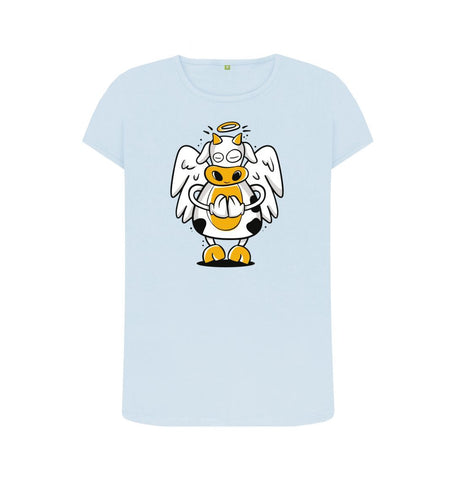 Sky Blue Angelic Cow Women's Crew Neck T-Shirt