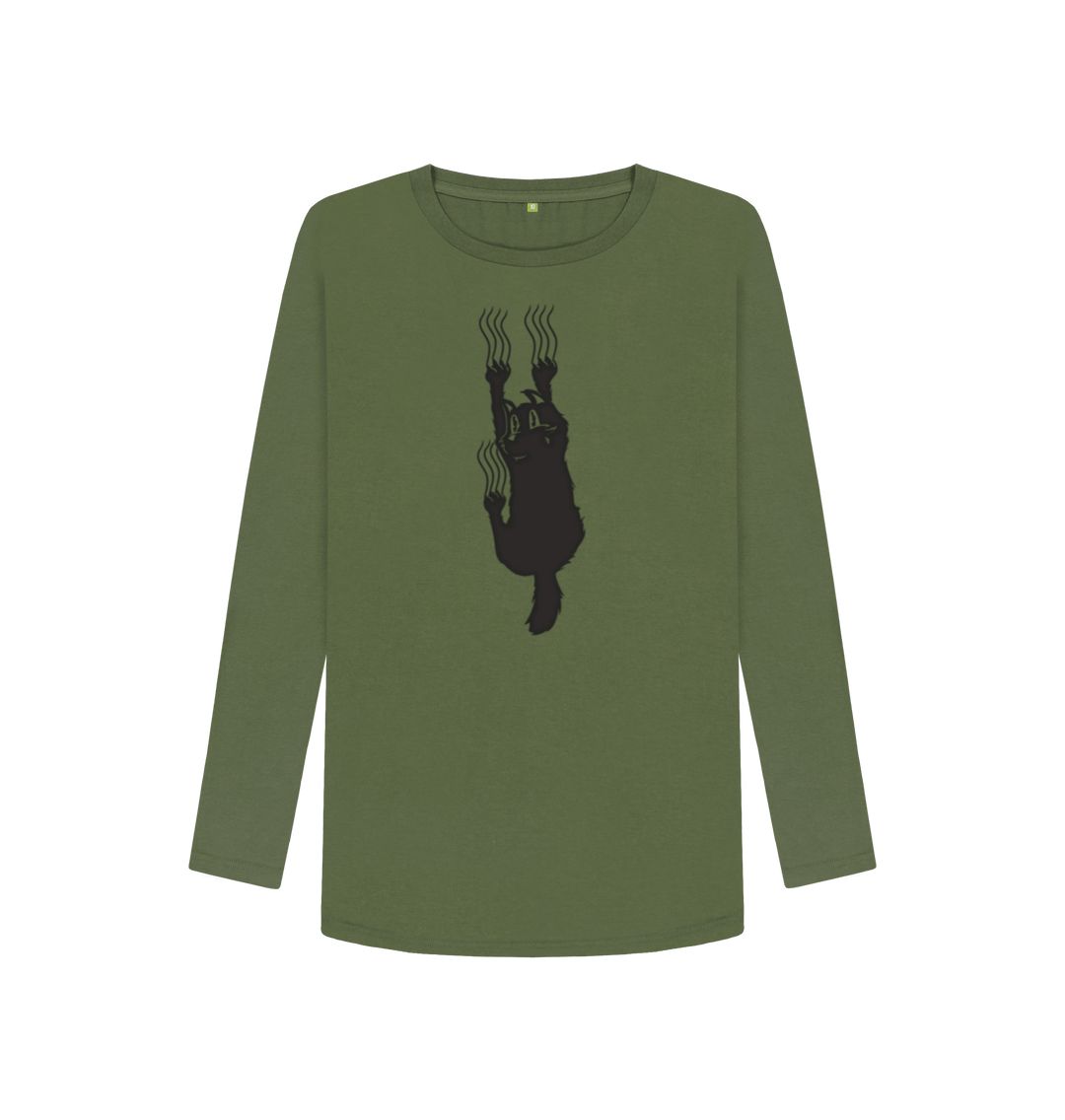 Khaki Hang In There Cat Women's Long Sleeve T-Shirt