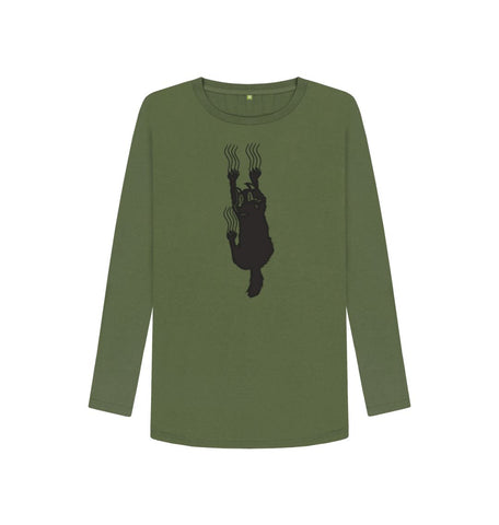 Khaki Hang In There Cat Women's Long Sleeve T-Shirt