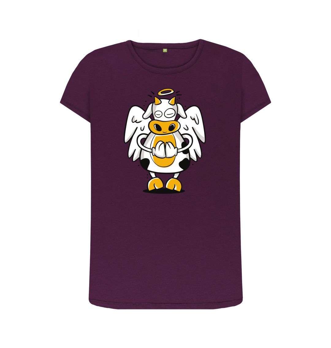 Purple Angelic Cow Women's Crew Neck T-Shirt