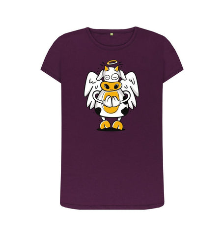 Purple Angelic Cow Women's Crew Neck T-Shirt