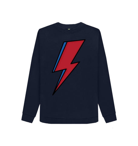 Navy Blue Lightning Bolt Women's Crewneck Sweater