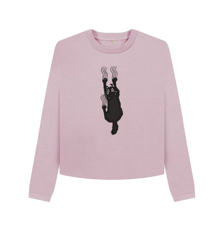 Mauve Hang In There Cat Women's Boxy Jumper