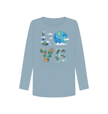Stone Blue Love My Planet Women's Long Sleeve T-shirt
