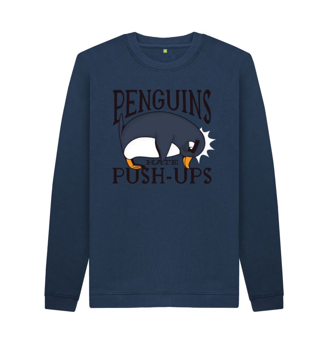 Navy Blue Penguins Hate Push-Ups Men's Crew Neck Sweater