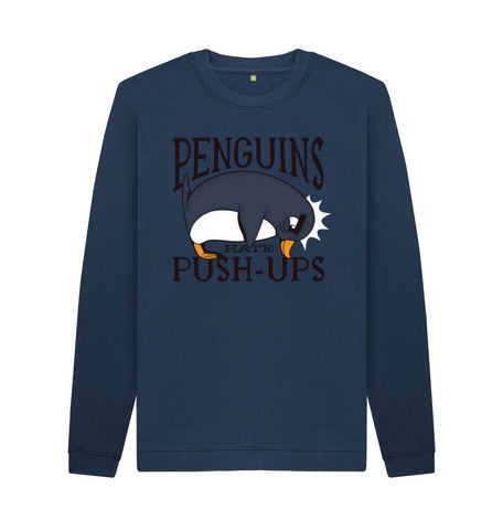 Navy Blue Penguins Hate Push-Ups Men's Crew Neck Sweater