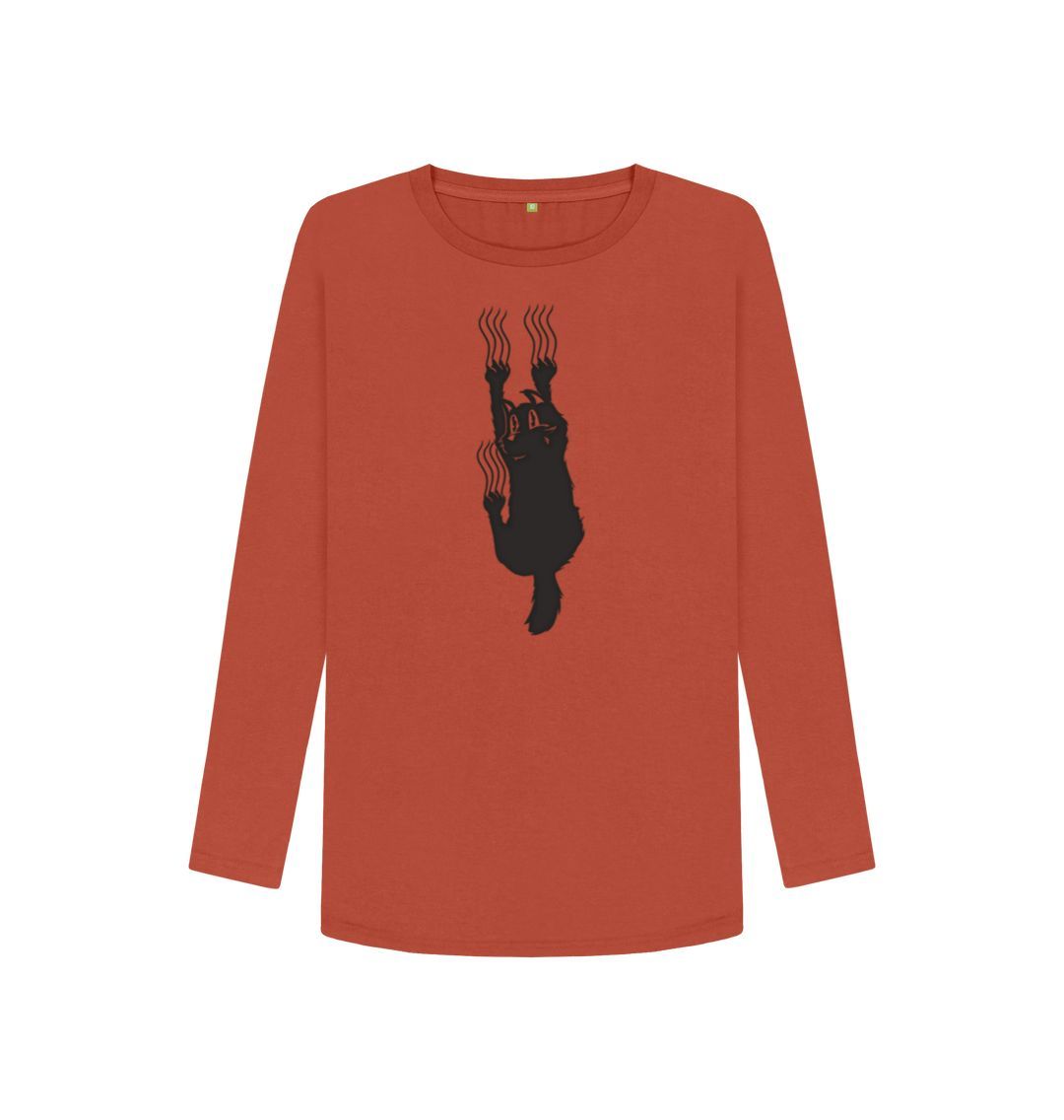 Rust Hang In There Cat Women's Long Sleeve T-Shirt