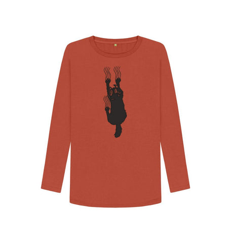 Rust Hang In There Cat Women's Long Sleeve T-Shirt